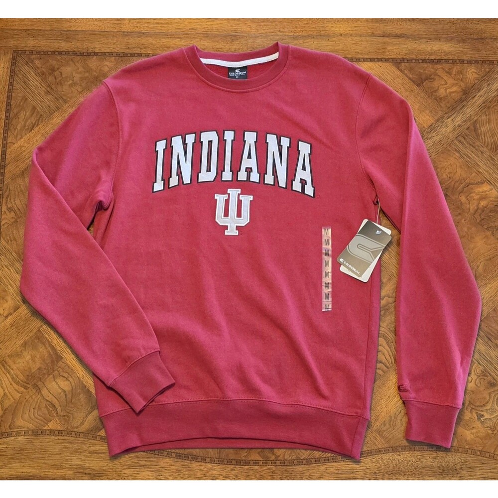 Men's Colosseum Red IU Indiana University Team Arch & Logo Pullover Sweatshirt M